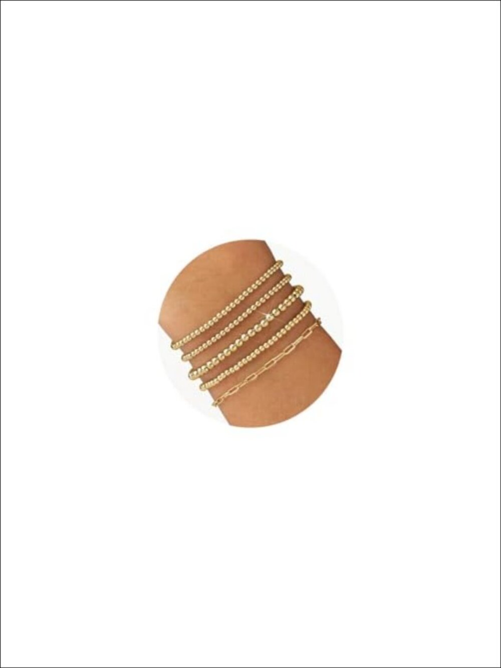 5pc 14K Gold Plated Beaded Bracelet Set Stretch Stackable Hypoallergenic
